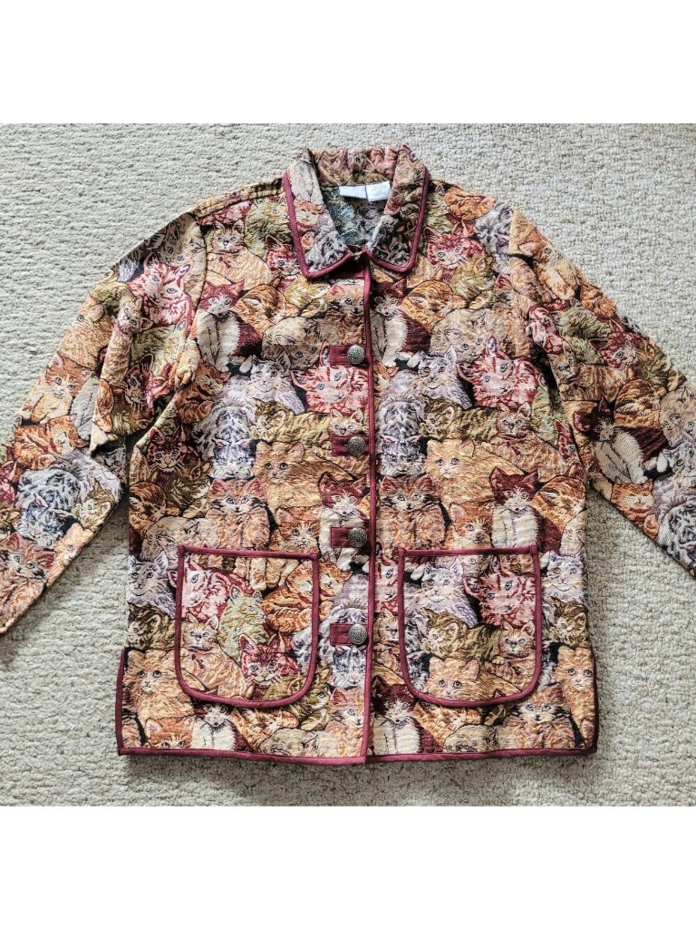 Vintage Blair “Crazy For Cats” Tapestry Jacket Size Large Chore Coat Blazer NWOT